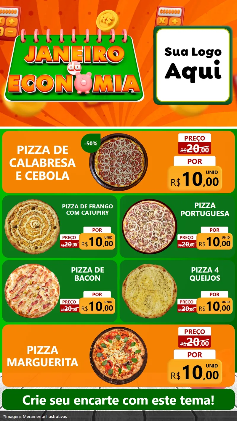 Modelo de TV para TV Vertical com o tema Janeiro da Economia para Pizzaria