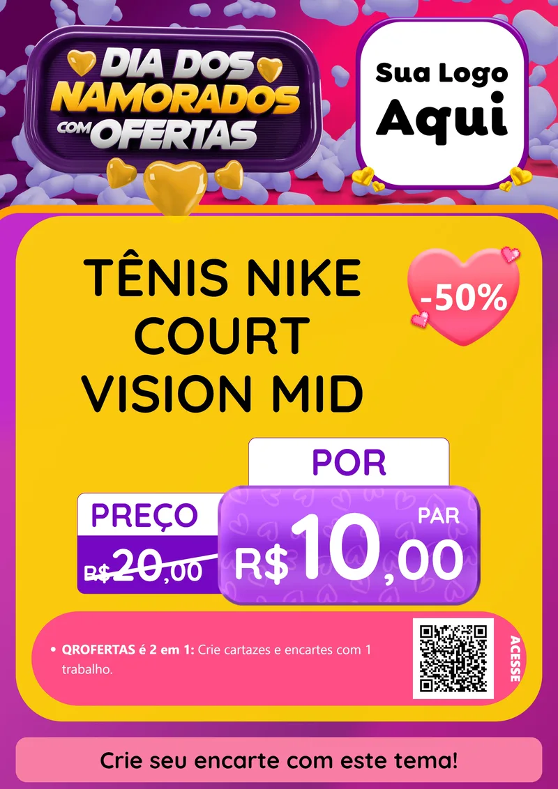 Modelo de Cartaz para Cartaz A4 Vertical com o tema Dia Dos Namorados Com Ofertas para Calçados