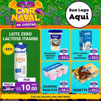 Modelo de Rede Social para Feed Facebook com o tema Carnaval de Ofertas para Frios e Laticínios
