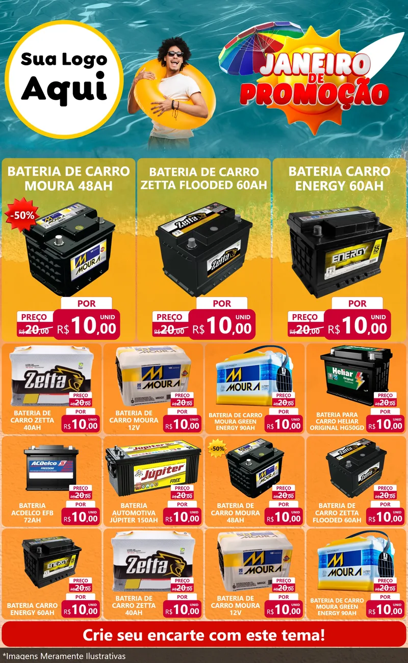 Modelo de Encarte para Encarte Grande com o tema Janeiro de Promoção para Baterias Elétricas