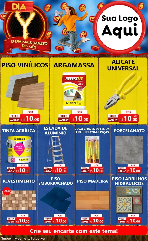 Modelo de Encarte para Encarte Grande com o tema Dia Y - O Dia Mais Barato Do Mês para Material para Construção