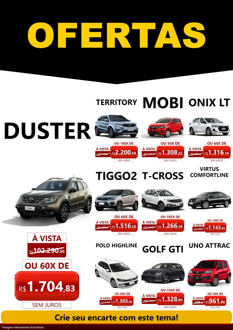 Modelo de Encarte para Encarte A4 Vertical com o tema Ofertas Preto e Vermelho Cartaz para Concessionaria de Carros