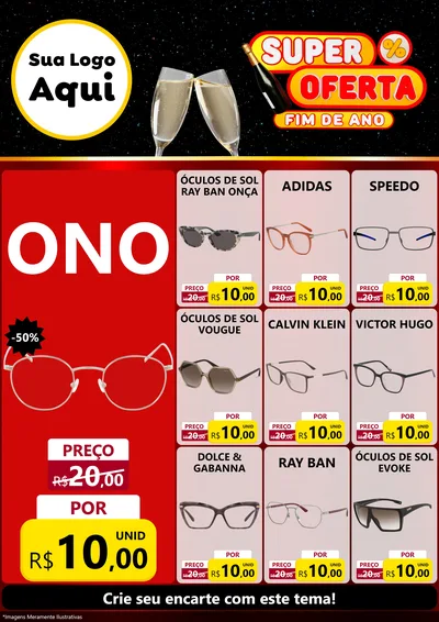 Modelo de Encarte para Encarte A4 Vertical com o tema Super Oferta Fim de Ano para Óticas