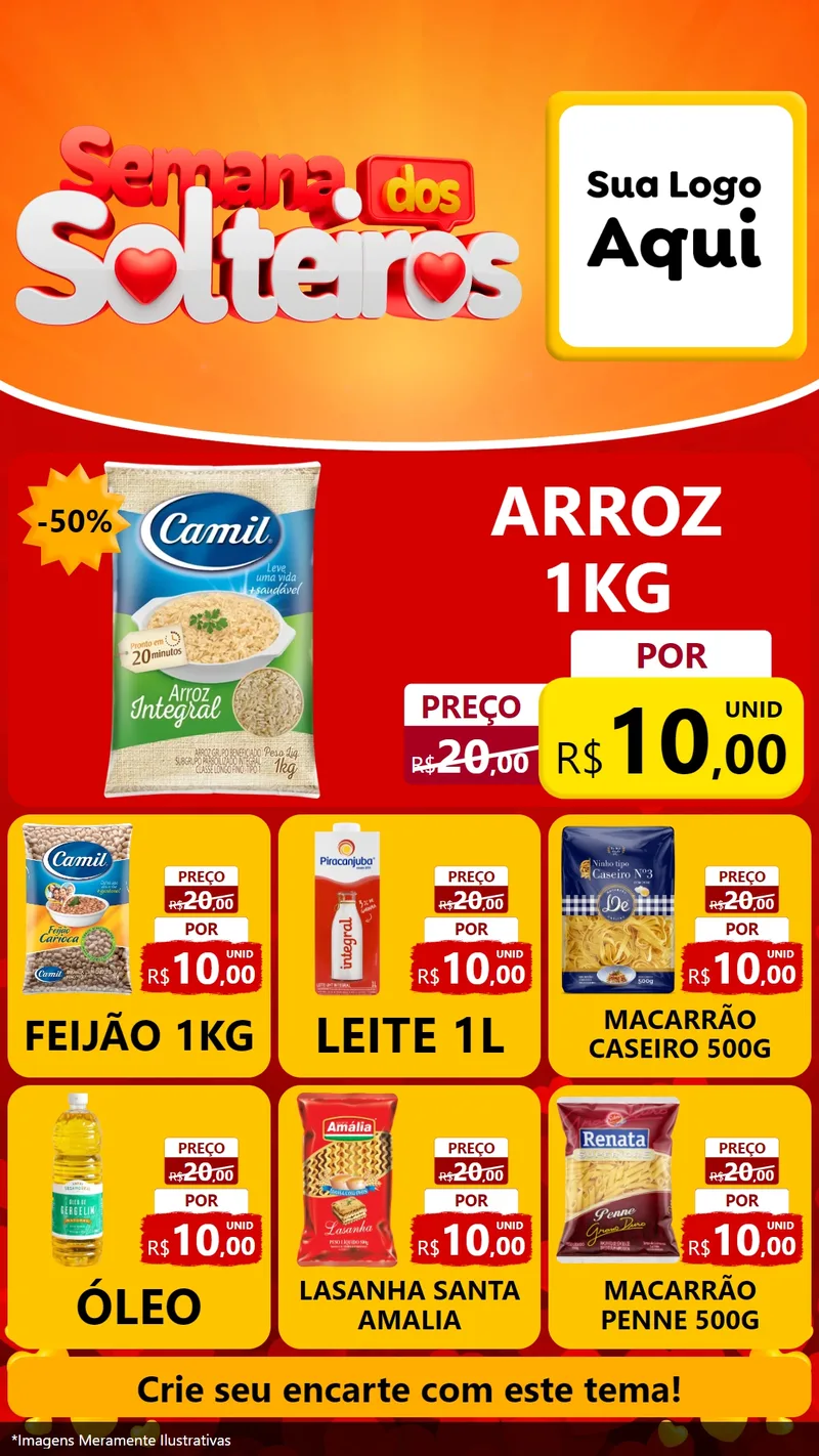 Modelo de Rede Social para Stories com o tema Semana dos Solteiros para Supermercado
