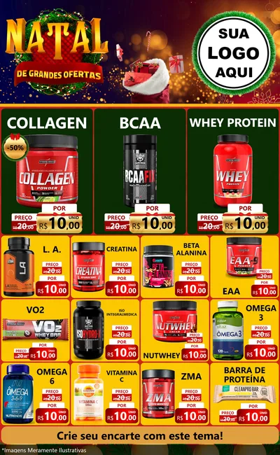 Modelo de Encarte para Encarte Grande com o tema Natal de Grandes Ofertas para Suplementos alimentares