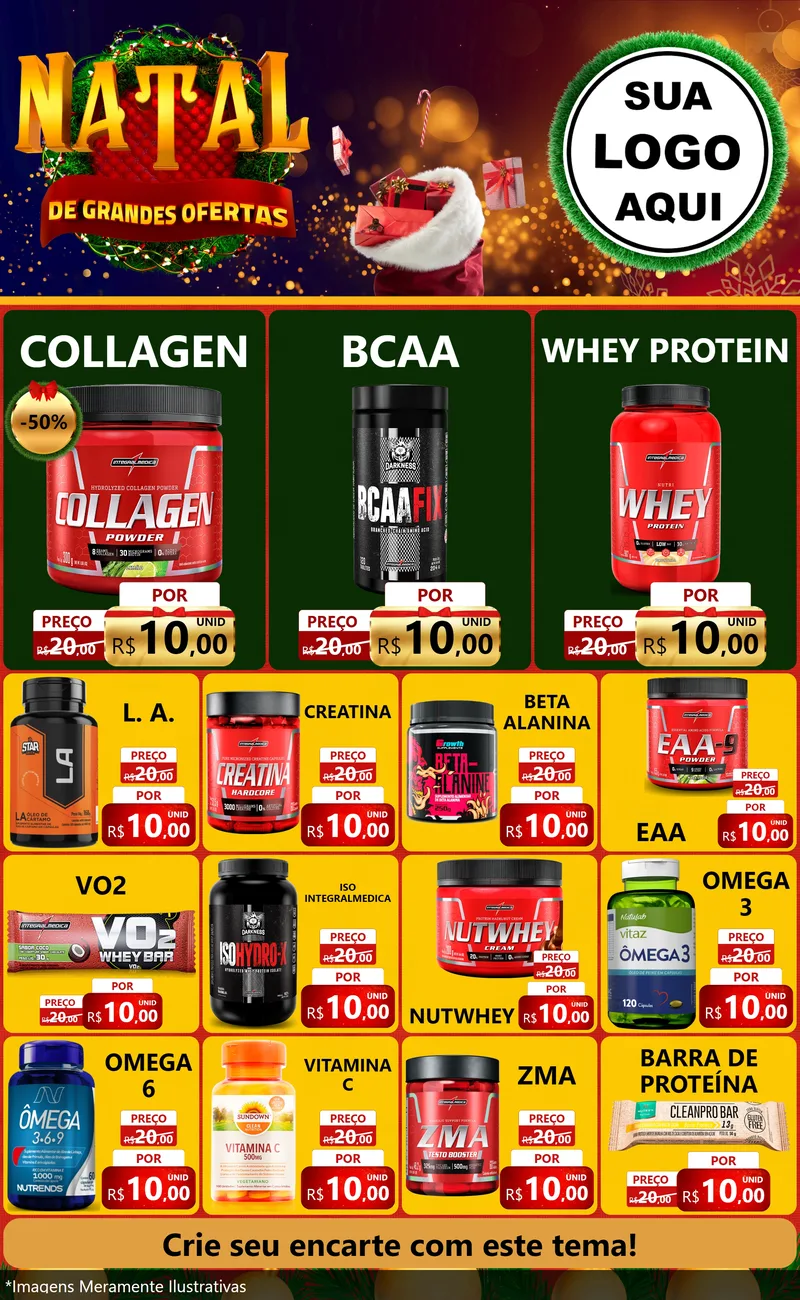 Modelo de Encarte para Encarte Grande com o tema Natal de Grandes Ofertas para Suplementos alimentares
