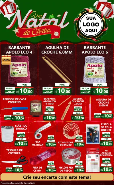 Modelo de Encarte para Encarte Grande com o tema Um Natal de Ofertas para Armarinho e Aviamentos