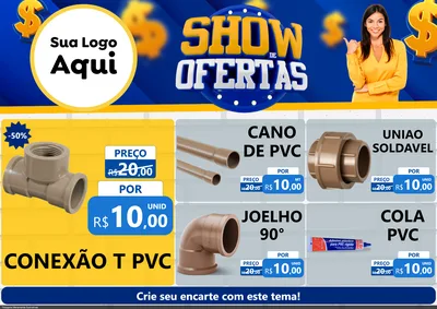 Modelo de Encarte para Encarte A4 Horizontal com o tema Show de Ofertas para Tubos e conexões