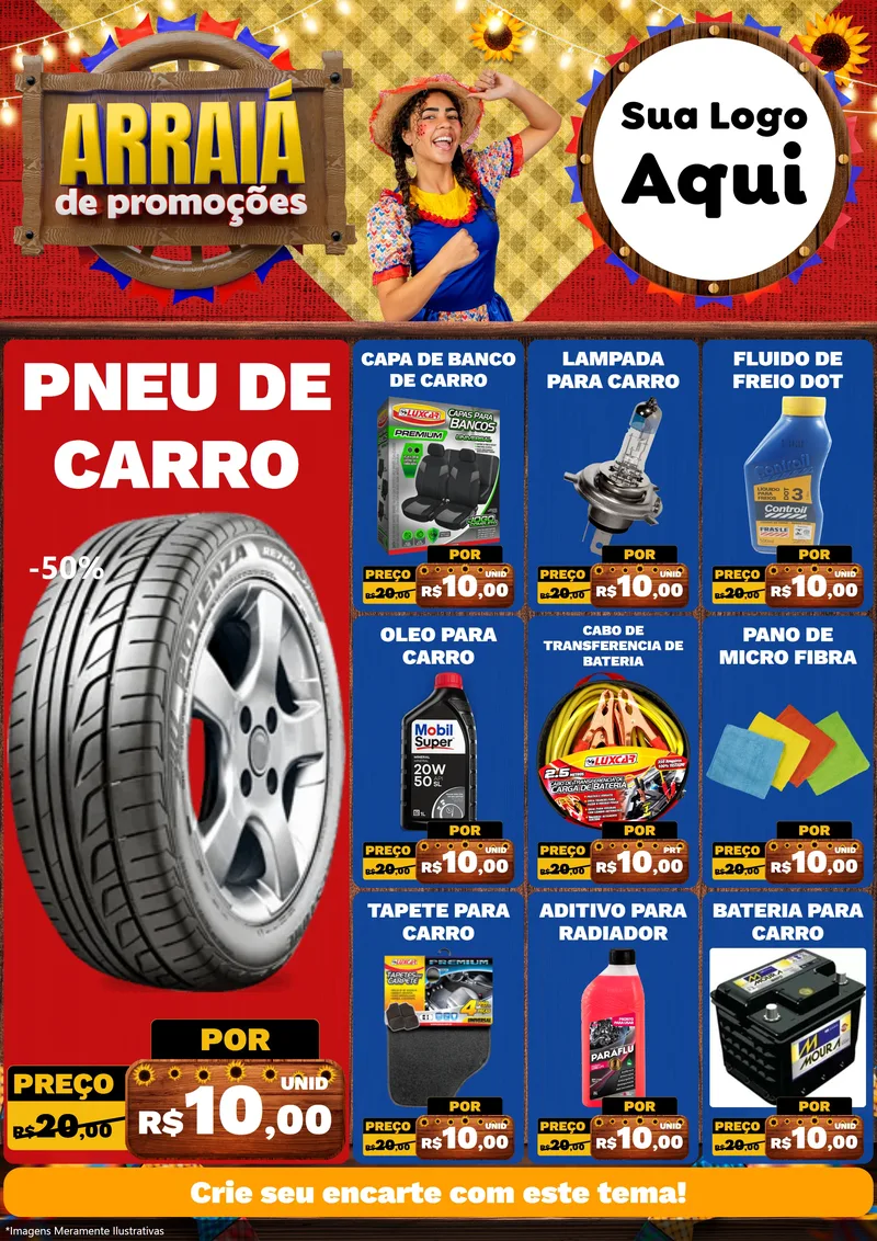 Modelo de Encarte para Encarte A4 Vertical com o tema Arraiá de Promoções para Auto peças