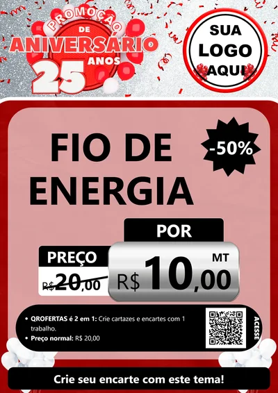 Modelo de Cartaz para Cartaz A4 Vertical com o tema Promoção de Aniversário - 25Anos para Materiais Elétricos