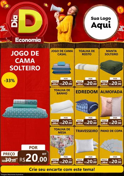 Modelo de Encarte para Encarte A4 Vertical com o tema Dia D Economia para Cama, Mesa e Banho