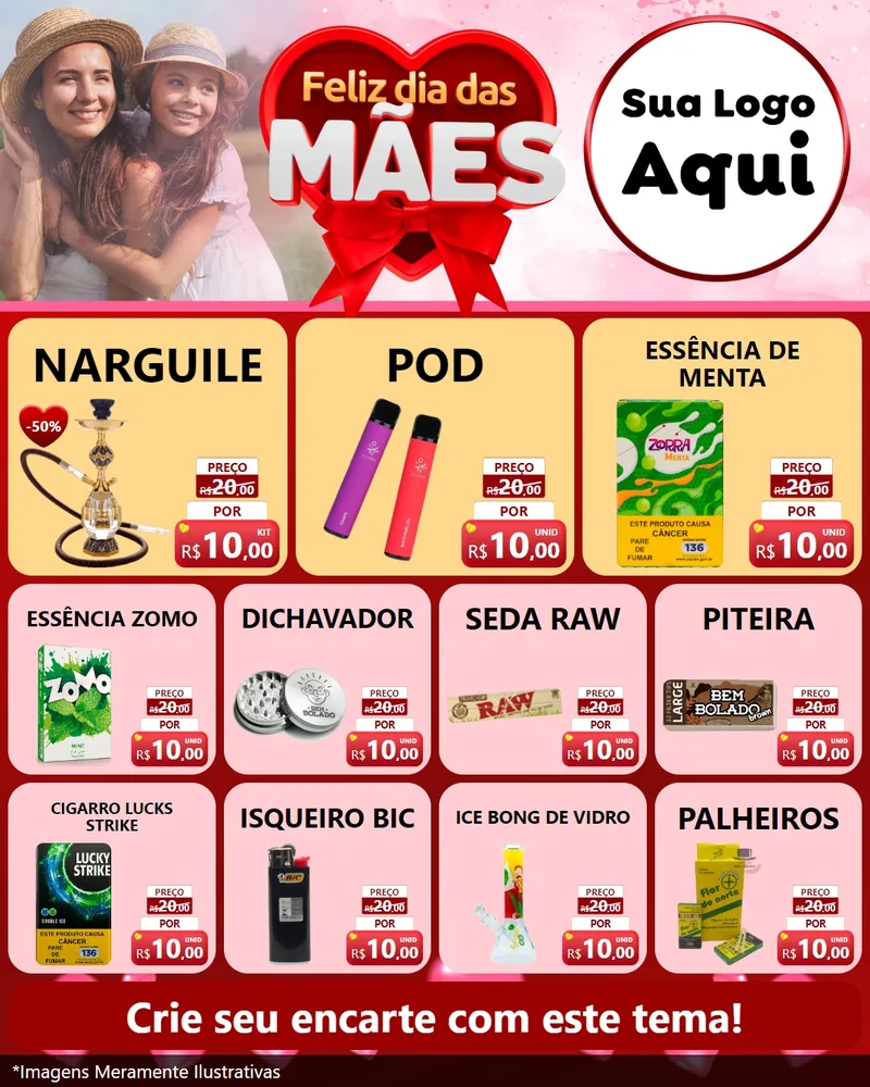 Modelo de Rede Social para Feed Instagram com o tema Feliz Dia Das Mães para Tabacaria