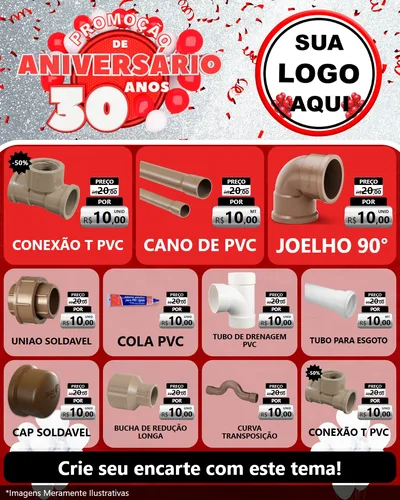 Modelo de Rede Social para Feed Instagram com o tema Promoção de Aniversário - 30 Anos para Tubos e conexões