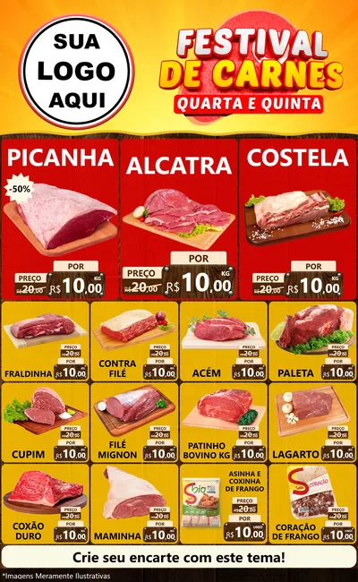 Modelo de Encarte para Encarte Grande com o tema Festival de Carnes - Quarta e Quinta para Açougue