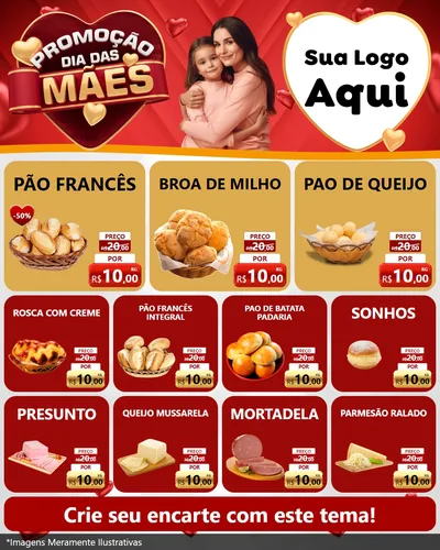 Modelo de Rede Social para Feed Instagram com o tema Promoção Dia das Mães para Padaria