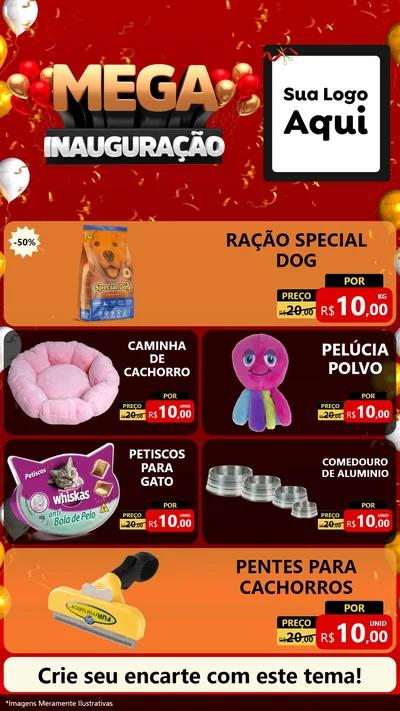 Modelo de TV para TV Vertical com o tema Mega Inauguração para Pet Shop