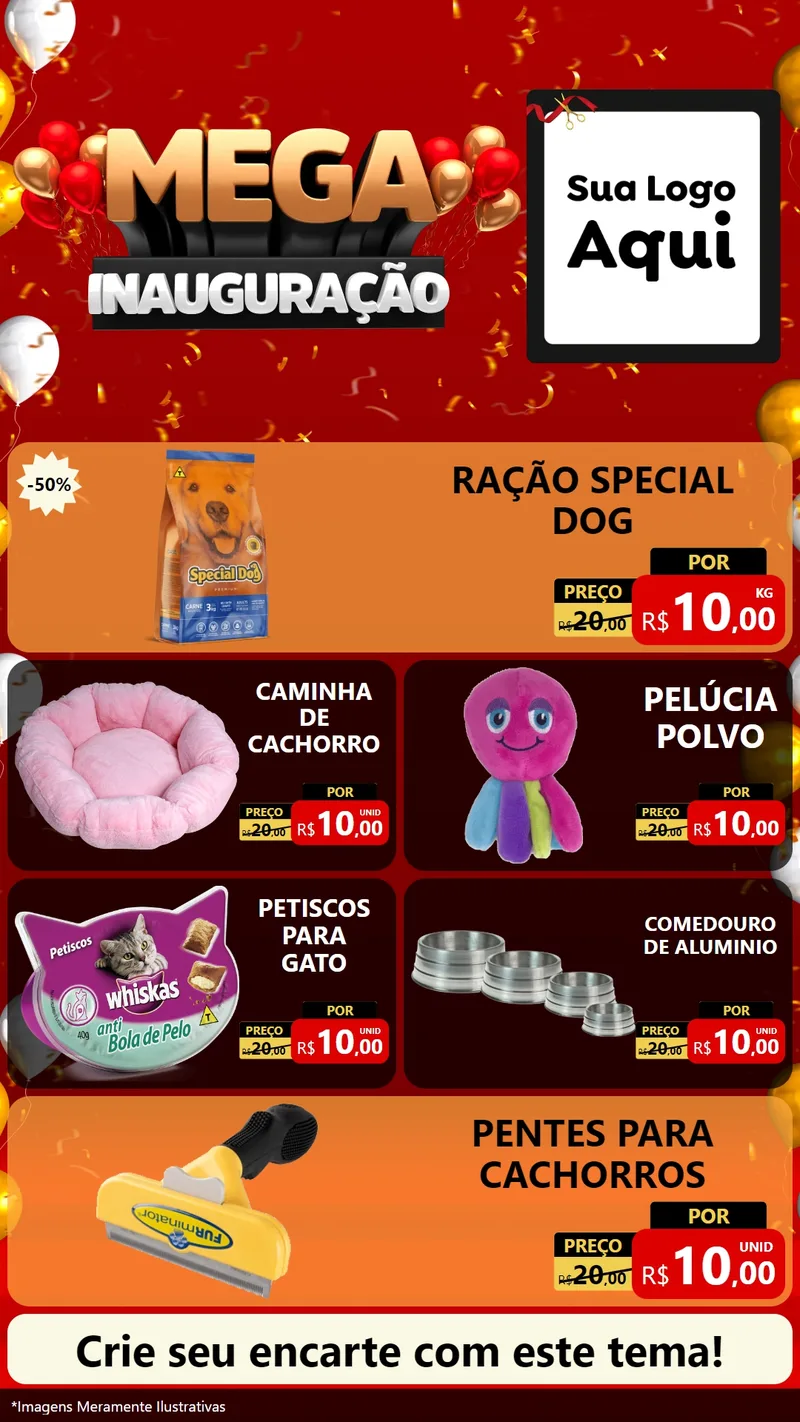 Modelo de TV para TV Vertical com o tema Mega Inauguração para Pet Shop