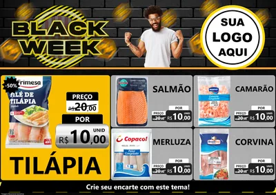 Modelo de Encarte para Encarte A4 Horizontal com o tema Black Week para Peixaria