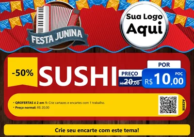 Modelo de Cartaz para Cartaz A4 Horizontal com o tema Festa Junina para Comida japonesa