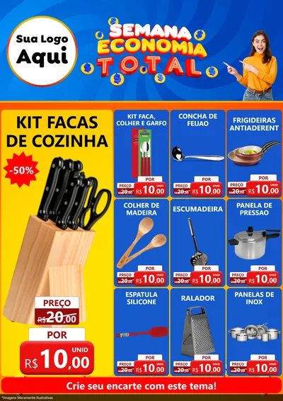 Modelo de Encarte para Encarte A4 Vertical com o tema Semana Economia Total para Utilidades Domésticas