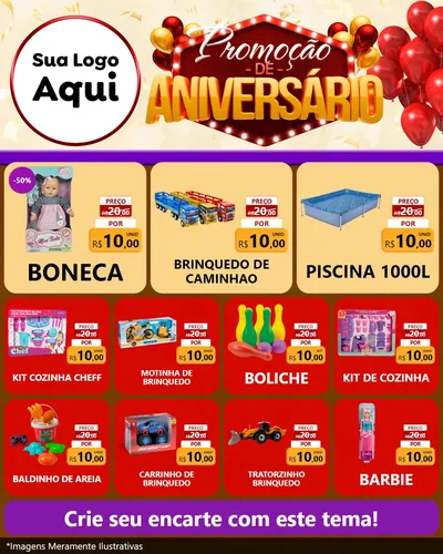 Modelo de Rede Social para Feed Instagram com o tema Promoção de Aniversário para Brinquedos