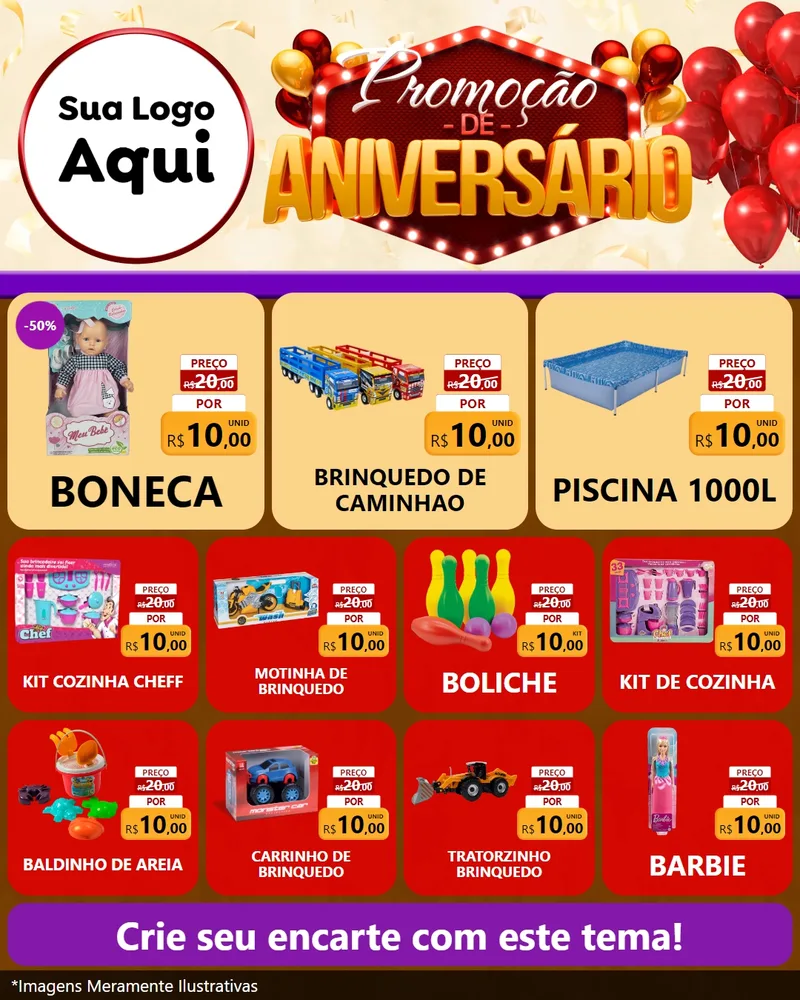Modelo de Rede Social para Feed Instagram com o tema Promoção de Aniversário para Brinquedos