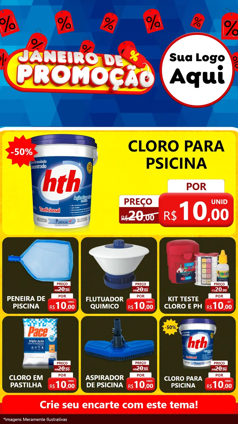 Modelo de Rede Social para Stories com o tema Janeiro de Promoção para Produtos para Piscina