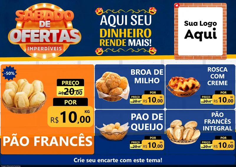 Modelo de Encarte para Encarte A4 Horizontal com o tema Sábado de Ofertas Imperdíveis para Padaria