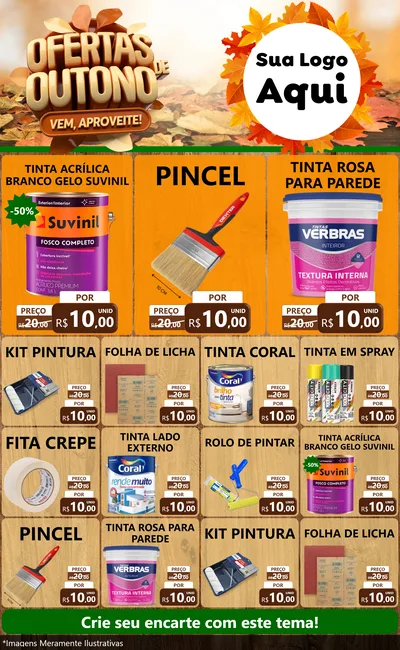 Modelo de Encarte para Encarte Grande com o tema Ofertas de Outono - Vem, Aproveite! para Tintas e Ferramentas