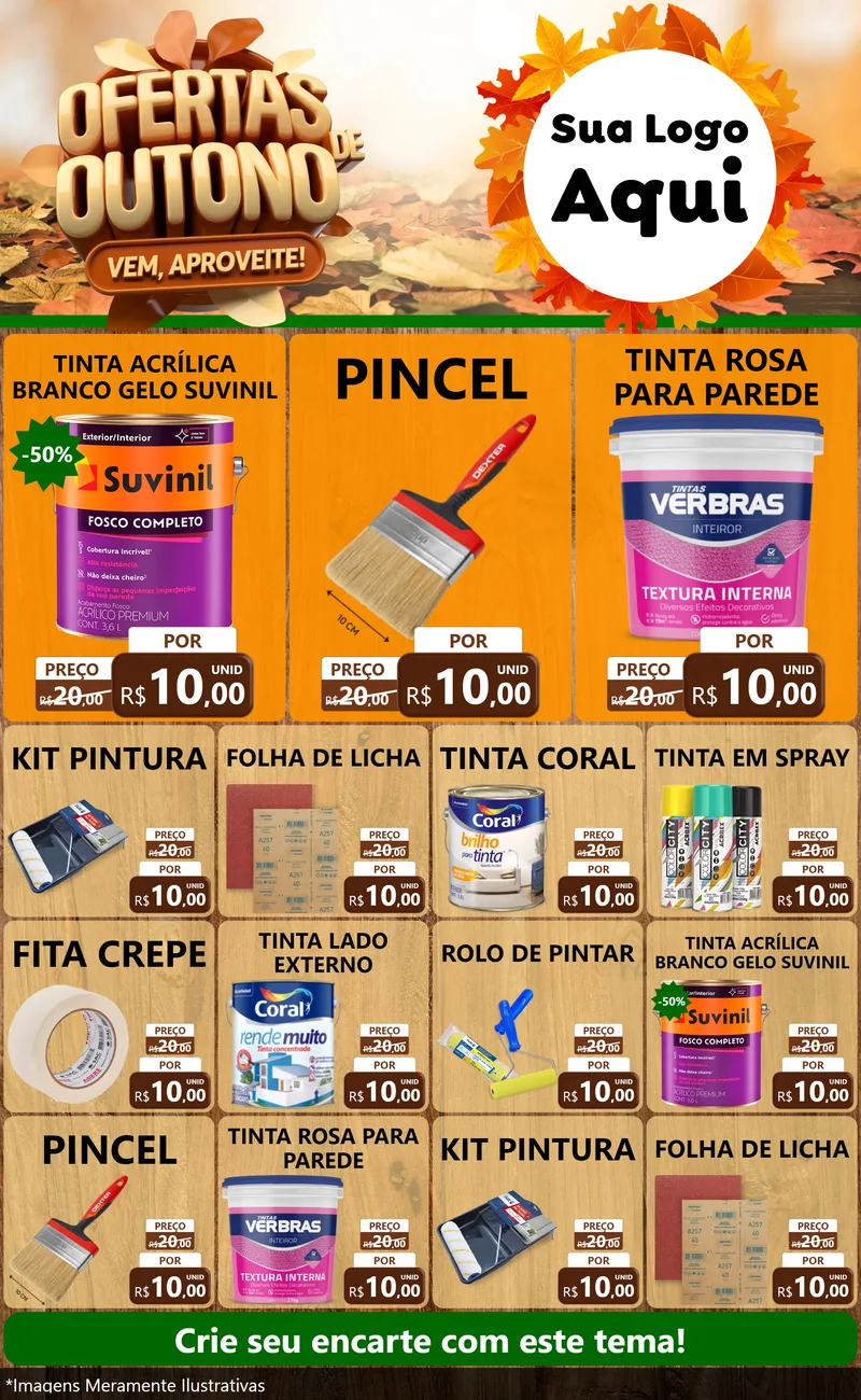 Modelo de Encarte para Encarte Grande com o tema Ofertas de Outono - Vem, Aproveite! para Tintas e Ferramentas