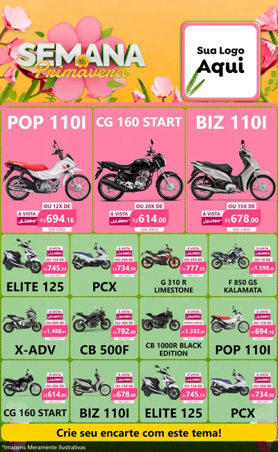 Modelo de Encarte para Encarte Grande com o tema Semana da Primavera para Concessionaria de Motos