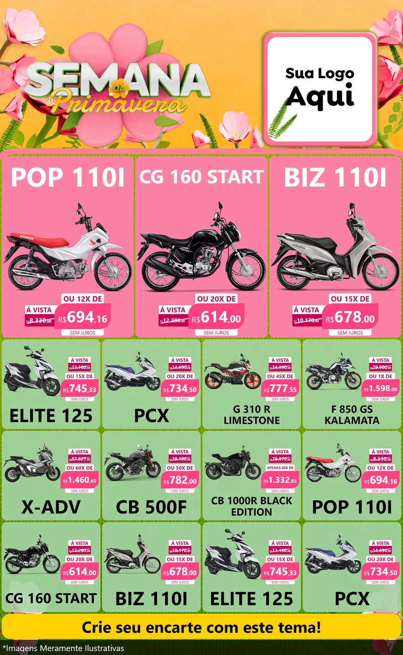 Modelo de Encarte para Encarte Grande com o tema Semana da Primavera para Concessionaria de Motos