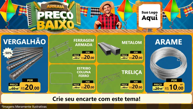 Modelo de TV para TV Horizontal com o tema Arraiá de Preço Baixo - Junina para Ferragens