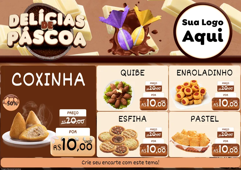 Modelo de Encarte para Encarte A4 Horizontal com o tema Delícias de Páscoa para Salgadaria