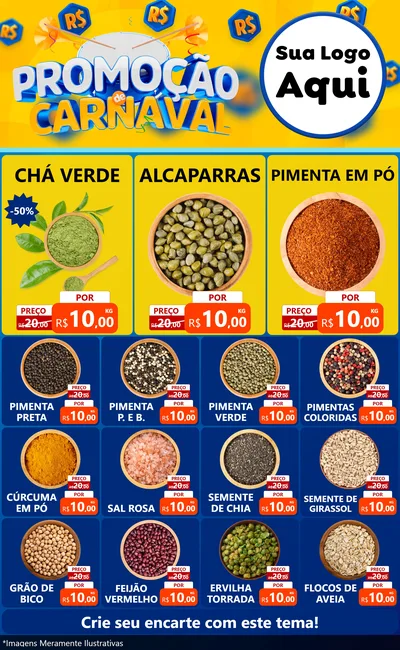 Modelo de Encarte para Encarte Grande com o tema Promoção de Carnaval para Produtos Naturais