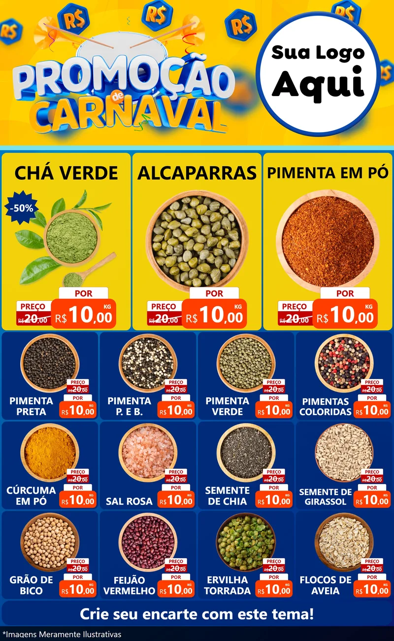 Modelo de Encarte para Encarte Grande com o tema Promoção de Carnaval para Produtos Naturais