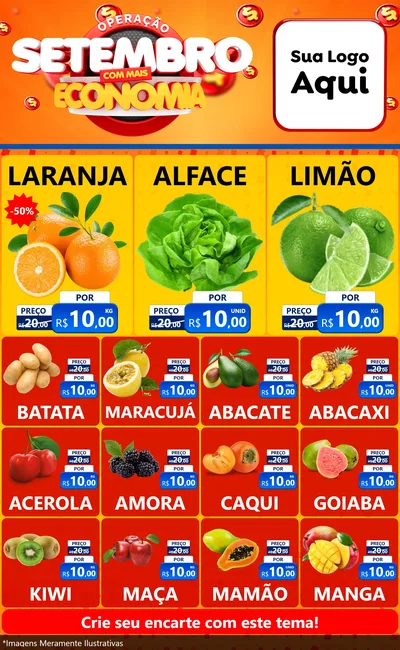 Modelo de Encarte para Encarte Grande com o tema Operação Setembro Com Muita Economia para Hortifrúti