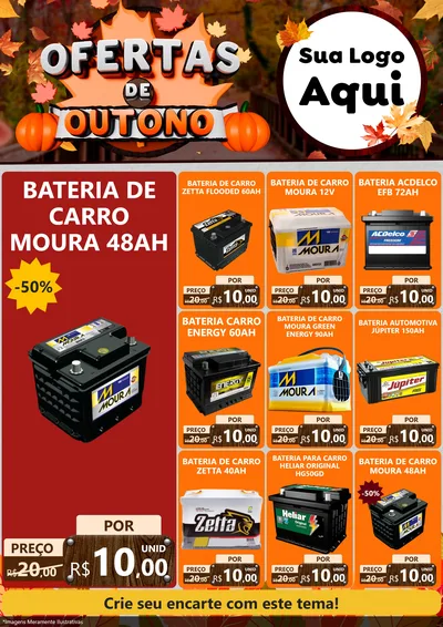 Modelo de Encarte para Encarte A4 Vertical com o tema Ofertas de Outono para Baterias Elétricas