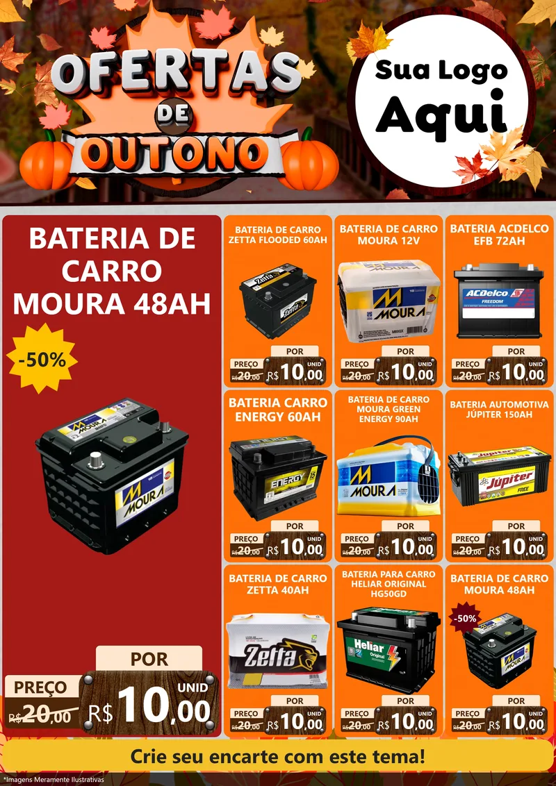 Modelo de Encarte para Encarte A4 Vertical com o tema Ofertas de Outono para Baterias Elétricas