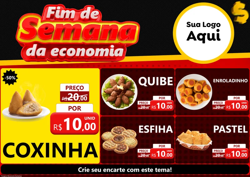 Modelo de Encarte para Encarte A4 Horizontal com o tema Fim de Semana da Economia para Salgadaria