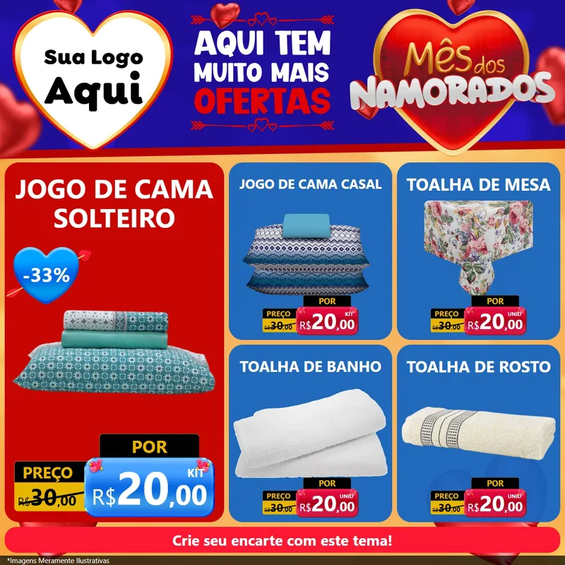 Modelo de Rede Social para Feed Facebook com o tema Mês dos Namorados para Cama, Mesa e Banho