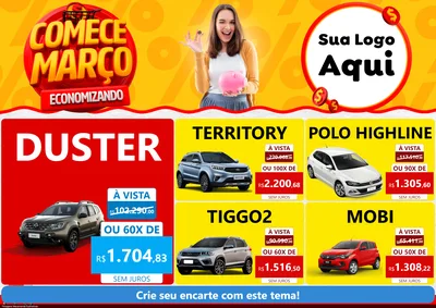 Modelo de Encarte para Encarte A4 Horizontal com o tema Comece Março Economizando para Concessionaria de Carros