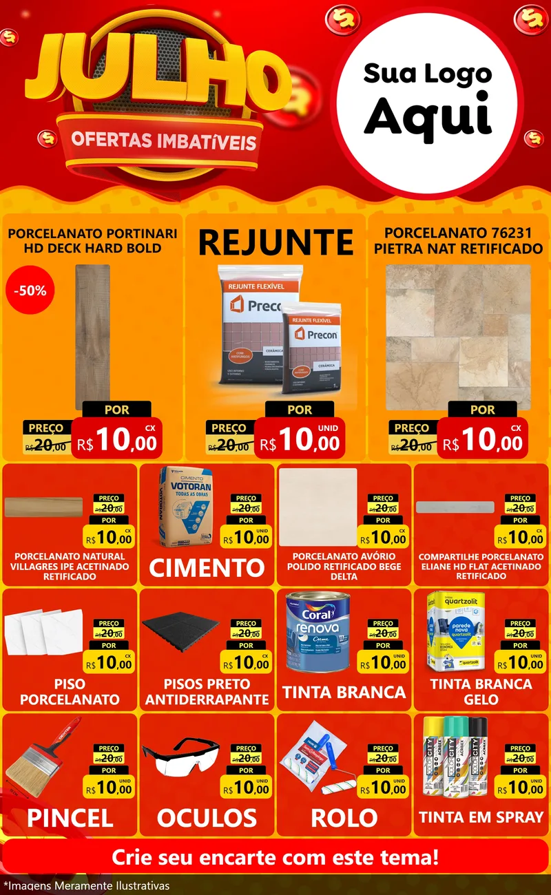 Modelo de Encarte para Encarte Grande com o tema Julho Ofertas Imbatíveis para Pisos e revestimentos