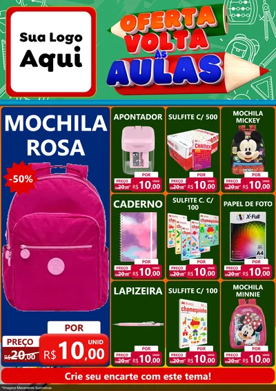 Modelo de Encarte para Encarte A4 Vertical com o tema Oferta Volta Às Aulas para Papelaria