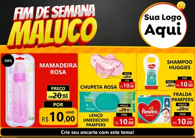 Modelo de Encarte para Encarte A4 Horizontal com o tema Final de Semana Maluco para Bebês