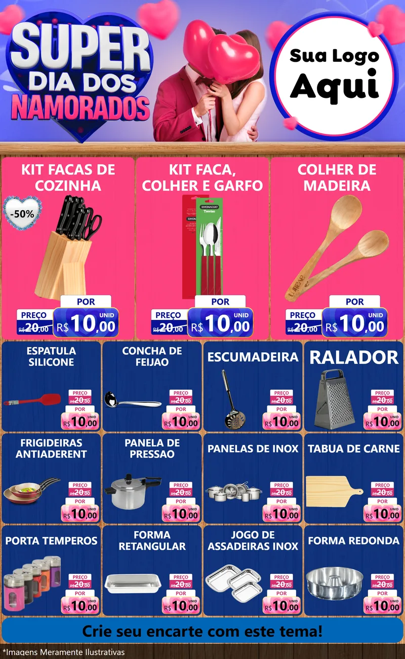 Modelo de Encarte para Encarte Grande com o tema Super Dia dos Namorados para Utilidades Domésticas