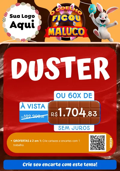 Modelo de Cartaz para Cartaz A4 Vertical com o tema O Coelho Ficou Maluco - Páscoa para Concessionaria de Carros