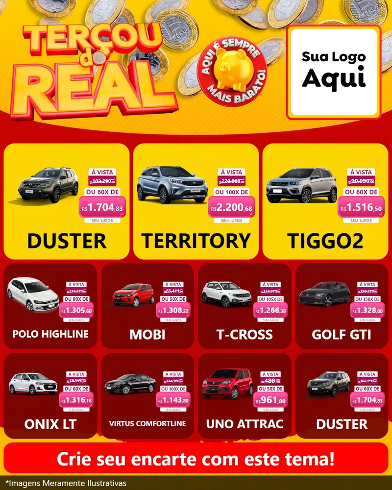 Modelo de Rede Social para Feed Instagram com o tema Terçou do Real para Concessionaria de Carros