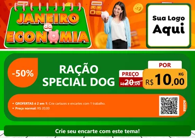 Modelo de Cartaz para Cartaz A4 Horizontal com o tema Janeiro da Economia para Pet Shop