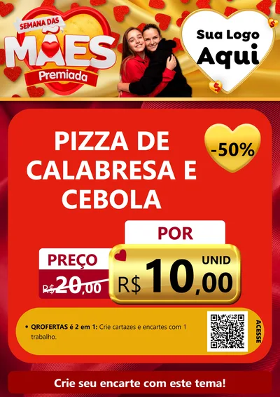 Modelo de Cartaz para Cartaz A4 Vertical com o tema Semana das Mães Premiada para Pizzaria